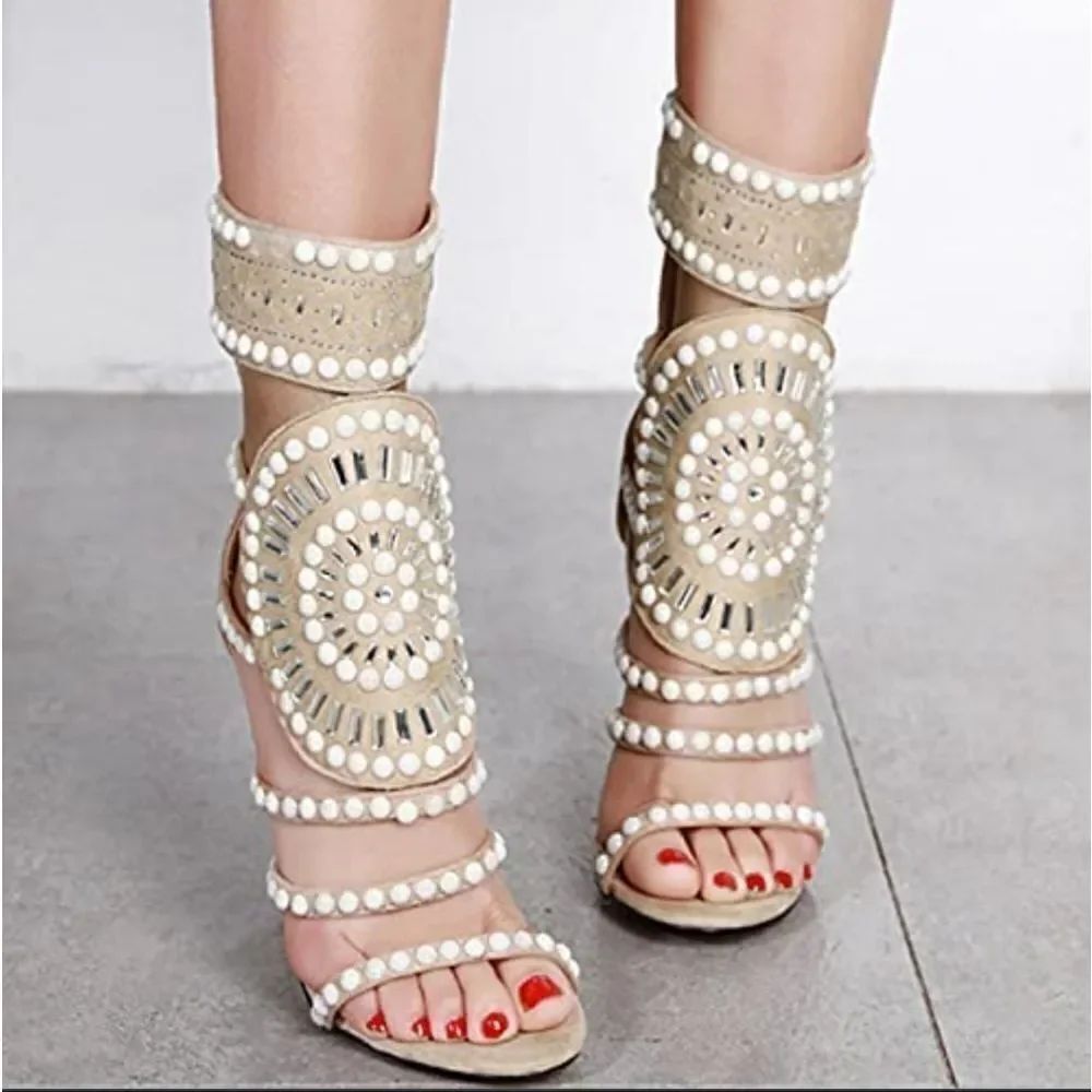 BRAND NEW MELLY FASHION CROWD HI BOOT RHINESTONES EMBELLISHMENTS  HEEL SANDAL